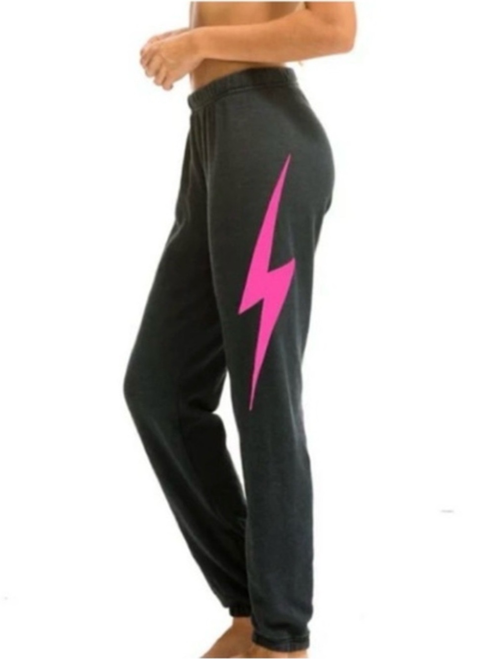 Aviator Nation Black Joggers with Hot Pink Lightning Bolt